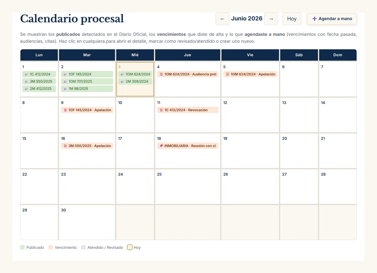 Calendario procesal con tus plazos
